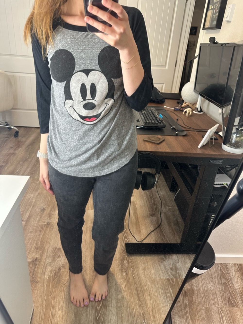 Disney Mickey Mouse Raglan Tee - Gray & Black